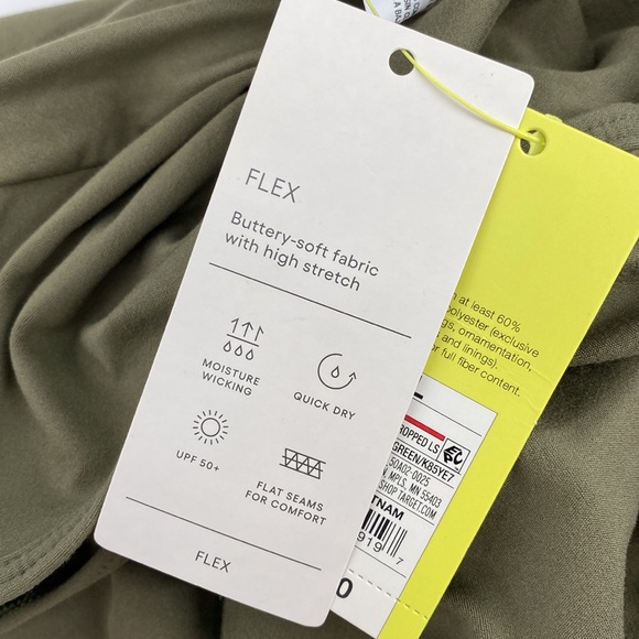 All in Motion Moss Green Flex Shirred Cropped Long Sleeve T- Shirt Size XL - Picture 9 of 9